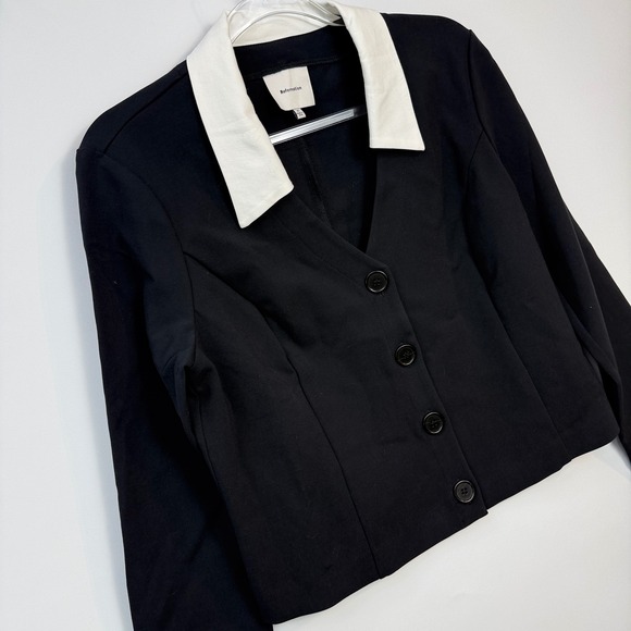 Reformation Pia Knit Top Jacket Women XL Black White Contrast Collar Button - Picture 3 of 10